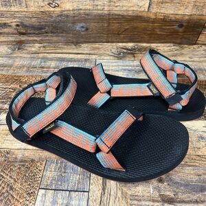 Teva Women's Original Universal Sandal Size 10 Orange Black Multi Nylon Straps